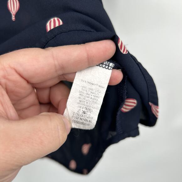 Papermoon For Stitch Fix Navy Hot Air Balloon Print V-Neck Blouse Size Medium M - Picture 5 of 6